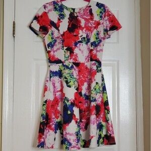 FLORAL SHORT SLEEVE FLARE DRESS